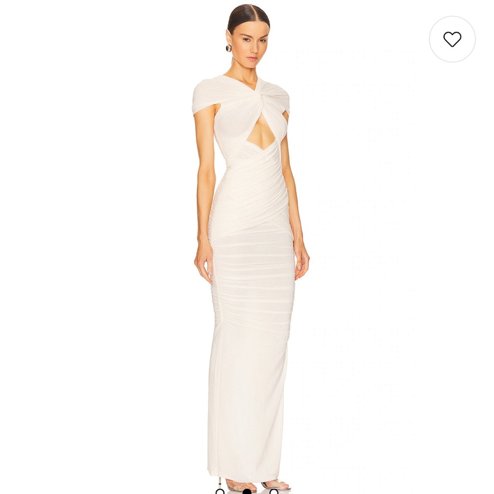 Ronny Kobo Collection White Cut Out Ruched Maxi Dress